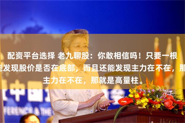 配资平台选择 老九聊股:你敢相信吗!只要一根成交量柱就能发现股价是否在底部,而且还能发现主力在不在,那就是高量柱。